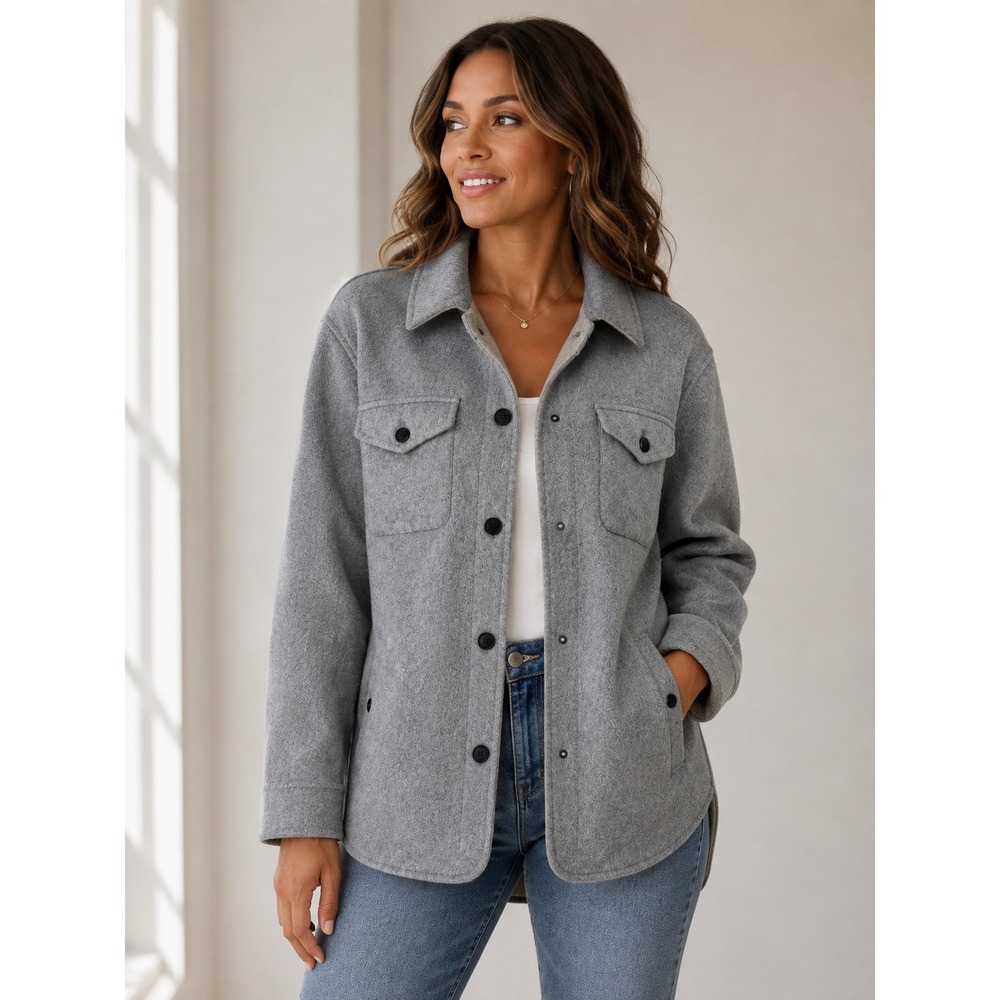 J.Crew Double-Faced Shirt Jacket Womens L Grey Wool Blend Shacket Coat *no belt